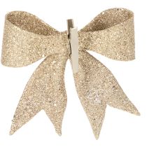 Artikel Glitzerschleife Gold Kunststoff mit Clip 11cm 4er-Set