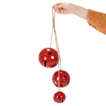 Artikel Rote Metallglocken 3er-Set mit Juteband 14/12/8 cm