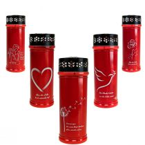 Artikel Grabkerze mit Spruch Mit Motiv Rot Ø7,5cm H21cm 110h