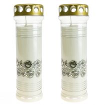 Grabkerzen Rosen Weiß Trauerlicht Ø7cm H23,5cm 130h 2St