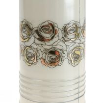 Grabkerze Weiß Rosen Gold Trauerlicht Ø7cm H23,5cm 130h