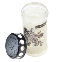 Artikel Grabkerzen Weiß Blumenmotive Ø7,5cm H16,5cm 6 St - Dauerhaft friedvoll, wetterfest, dekorativ, Gedenken