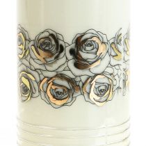 Artikel Grabkerzen Weiß Rosen Trauerlicht Ø7cm H23,5cm 100h 2St