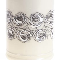 Grabkerze Weiß Rosen Silber Trauerlicht Ø7cm H18cm 77h