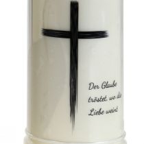 Grabkerze mit Spruch Mit Motiv Weiß Ø7,5cm H21cm 160h
