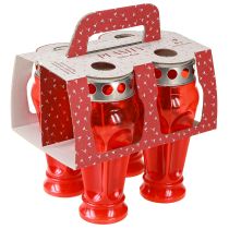 Artikel Grablichter Rot 18h Brenndauer, Ø9cm H19cm, 4er-Set für Trauerfloristik