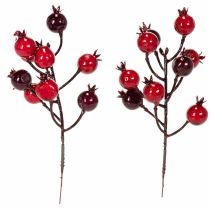 Artikel Kunstzweig Granatapfel, 19 cm, rot, 4 Stück, mit verzweigten Stielen
