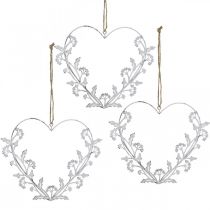 Deko Herz zum Hängen Vintage Pusteblumen Metall Weiß 17,5cm 3St