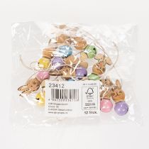 Artikel Osteranhänger aus Holz in Hasenform mit bunten Glocken, 4 cm, 12 Stück