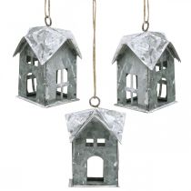 Weihnachtsanhänger Metall Haus Shabby Chic Weiß H9,5cm 3St