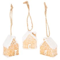 Artikel Keramik Lebkuchenhaus Hängedeko 6cm natur/weiß 3er-Set Innenbereich