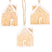 Artikel Keramik Lebkuchenhaus Hängedeko 6cm natur/weiß 3er-Set Innenbereich