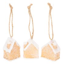 Artikel Keramik Lebkuchenhaus Hängedeko 6cm natur/weiß 3er-Set Innenbereich