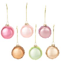 Artikel Weihnachtsbaumanhänger Glas Macaron Pastellfarben 6cm Set 6
