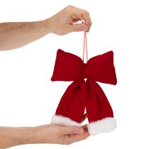 Artikel Dekoschleife Flanell 25 cm Rot mit Plüschrand zum Aufhängen
