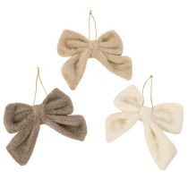 Artikel Dekoschleife Plüsch mit Aufhänger 14x16cm Braun Beige Cremeweiß Indoor 3er-Set