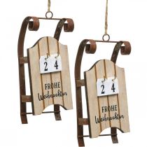 Artikel Deko Schlitten Holz Kalender Advent Rost L14,5cm 2 St
