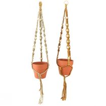 Artikel Makramee Blumenampel Hängetopf Ton Ø12,5cm H75cm Boho Deko 2er Set