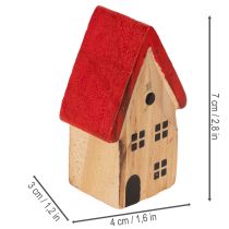 Artikel Holz-Dekohaus-Set mit roten Dächern und Tannenbäumen, 12 cm, 6-tlg