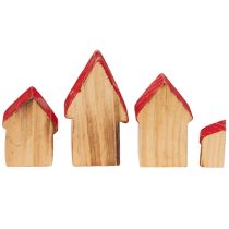 Artikel Holz-Dekohaus-Set mit roten Dächern und Tannenbäumen, 12 cm, 6-tlg