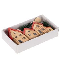 Artikel Holz-Dekohaus-Set mit roten Dächern und Tannenbäumen, 12 cm, 6-tlg