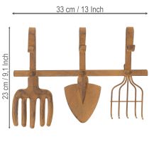 Artikel Hakenleiste Gartenwerkzeuge, Gartendeko, Harke Spaten Rechen, Garderobe aus Metall Edelrost L33,5cm