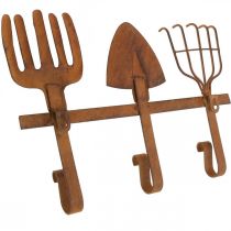 Artikel Hakenleiste Gartenwerkzeuge, Gartendeko, Harke Spaten Rechen, Garderobe aus Metall Edelrost L33,5cm