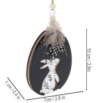 Artikel Holz Osterdeko Hänger Ei 10cm mit Hase und Feder für Innenbereich, 6 Stück