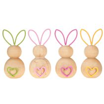 Artikel Holzhase Dekofigur mit Drahtohren, 11cm, Osterdeko, 4er-Set, Naturholz