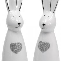 Hase Keramik Schwarz Weiß, Osterhase Deko Hasenpaar mit Herz H20,5cm 2St