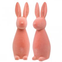 Deko Hase beflockt Apricot, Osterdeko H30cm 2St