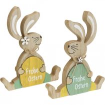 Artikel Sitzender Osterhase, Holzdeko, Frohe Ostern, Hase mit Ei H19,5cm 2er-Set