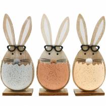 Artikel Holz-Hase im Ei, Frühlingsdeko, Hasen mit Brille, Osterhasen 3St