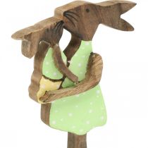 Artikel Hasenmutter mit Kind, Osterdeko, Frühling, Osterhasen aus Holz Natur, Grün, Gelb H22cm