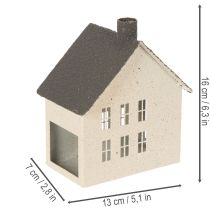 Artikel Lichthaus aus Metall 16cm Grau Beige Windlicht Hausform