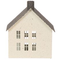 Artikel Lichthaus aus Metall 16cm Grau Beige Windlicht Hausform