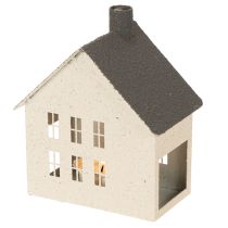 Artikel Lichthaus aus Metall 16cm Grau Beige Windlicht Hausform