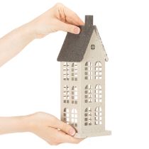 Artikel Dekohaus aus Metall 28cm Beige mit grauem Dach für Innenbereiche