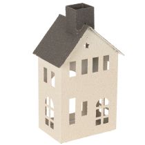 Artikel Dekohaus aus Metall 24cm mit Schornstein und Fenstern, Grau-Beige