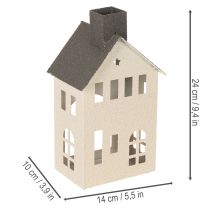 Artikel Dekohaus aus Metall 24cm mit Schornstein und Fenstern, Grau-Beige