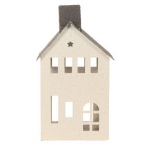 Artikel Dekohaus aus Metall 24cm mit Schornstein und Fenstern, Grau-Beige