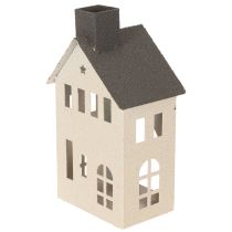 Artikel Dekohaus aus Metall 24cm mit Schornstein und Fenstern, Grau-Beige