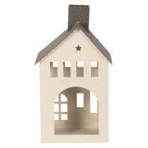 Artikel Dekohaus aus Metall 24cm mit Schornstein und Fenstern, Grau-Beige