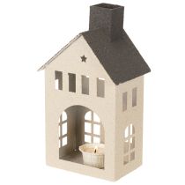 Artikel Dekohaus aus Metall 24cm mit Schornstein und Fenstern, Grau-Beige