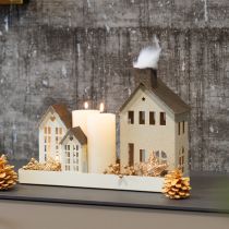Artikel Dekohaus aus Metall 24cm mit Schornstein und Fenstern, Grau-Beige