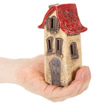 Artikel Set Keramikhaus Dekoration 15cm rot-braun 2-teilig für Innenbereiche
