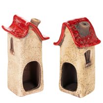 Artikel Set Keramikhaus Dekoration 15cm rot-braun 2-teilig für Innenbereiche