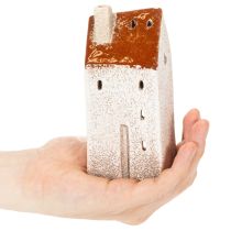 Artikel Keramik Teelichthäuser mit Schornstein 13 cm handbemalt 2-teilig