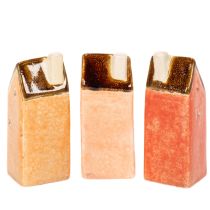 Artikel Keramik Miniaturhaus 10 cm, 3-tlg., braune Dächer, Innenbereich