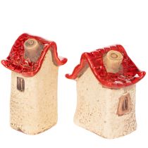 Artikel Keramikhaus Set, 2 Minihäuschen, Rot-Beige, 8cm, Innenbereich
